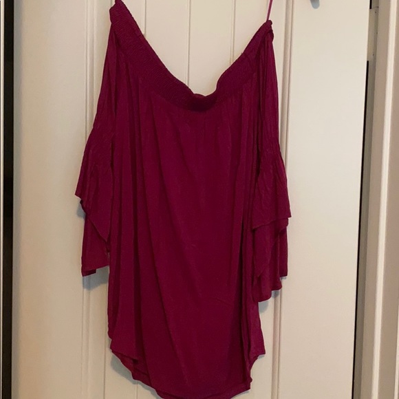 Express Off the Shoulder Pink Bell Sleeve Blouse - Picture 2 of 4